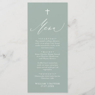 Sage Green White Cross Boy Baptism Menu Kaart
