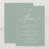 Sage Green White Cross Boy Baptism Menu Kaart (Voorkant / Achterkant)