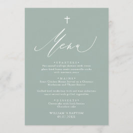 Sage Green White Cross Boy Baptism Menu Kaart