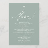Sage Green White Cross Boy Baptism Menu Kaart (Voorkant)