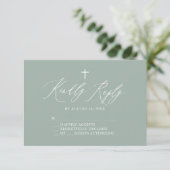 Sage Green White Cross Boy Baptism RSVP-kaart RSVP Kaartje (Staand voorkant)