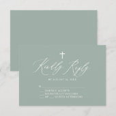 Sage Green White Cross Boy Baptism RSVP-kaart RSVP Kaartje (Voorkant / Achterkant)
