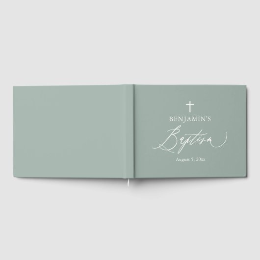 Sage Green White Cross Boy Baptisme Guest Book Gastenboek (Volledig)