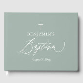 Sage Green White Cross Boy Baptisme Guest Book Gastenboek (Voorkant)