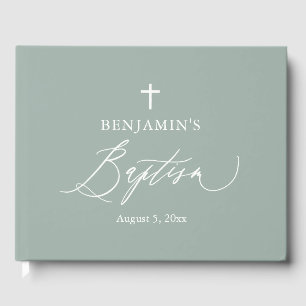 Sage Green White Cross Boy Baptisme Guest Book Gastenboek