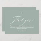 Sage Green White Cross Boy Baptisme Hartelijk dank Kaart (Voorkant / Achterkant)