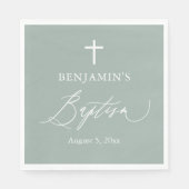 Sage Green White Cross Boy Baptisme Paper Napkins Servet (Voorkant)