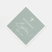 Sage Green White Cross Boy Baptisme Paper Napkins Servet (Hoek)