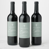 Sage Green White Cross Boy Baptisme Wine Label Wijn Etiket (Flessen)