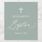 Sage Green White Cross Boy Baptisme Wine Label Wijn Etiket (Enkel label)