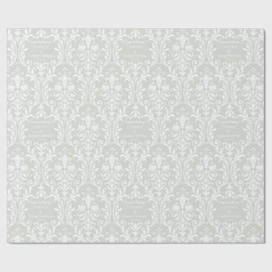 Sage Green White Damask voeg naam toe & is gefelic Cadeaupapier (Vlak)