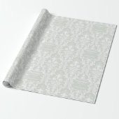 Sage Green White Damask voeg naam toe & is gefelic Cadeaupapier (Uitgerold)