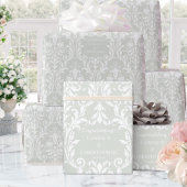 Sage Green White Damask voeg naam toe & is gefelic Cadeaupapier