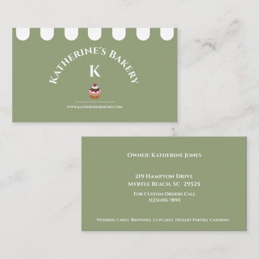 Sage Green White Elegant Bakery Visitekaartje (Voorkant / Achterkant)