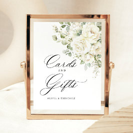 Sage Green White Floral Cards & Gifts Table Reclamebord Met Voetstuk