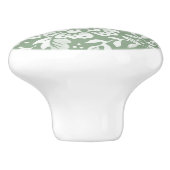Sage Green White Floral Damask Pattern Keramische Knop (Zijkant)