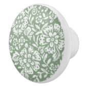 Sage Green White Floral Damask Pattern Keramische Knop (Rechts)