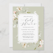 Sage Green White Floral Gender Neutral Baby shower Kaart (Voorkant)