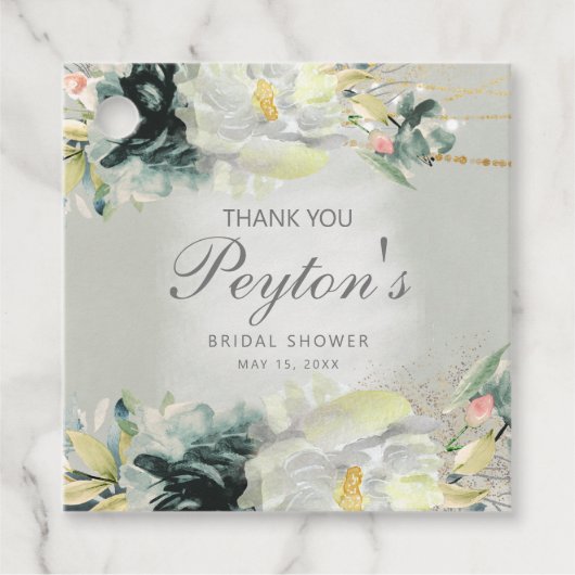 Sage Green White Floral Glitter Vrijgezellenfeest Bedankjes Labels (Voorkant)
