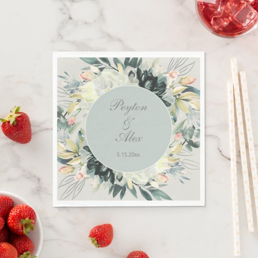 Sage Green White Floral Glitter Wedding Servet (Insitu)