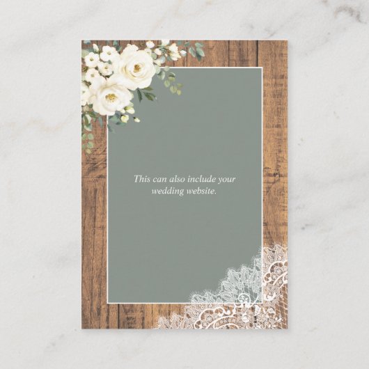 Sage Green White Floral Lace Wood Details Informatiekaartje (Achterkant)