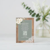 Sage Green White Floral Lace Wood QR Code Details Informatiekaartje (Staand voorkant)