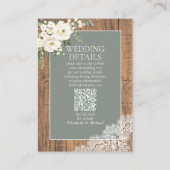 Sage Green White Floral Lace Wood QR Code Details Informatiekaartje (Voorkant)
