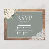 Sage Green White Floral Lace Wood Weddenschap RSVP Uitnodiging Briefkaart (Voorkant)