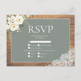 Sage Green White Floral Lace Wood Weddenschap RSVP Uitnodiging Briefkaart