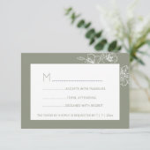 Sage Green White Floral Line Art RSVP (Staand voorkant)