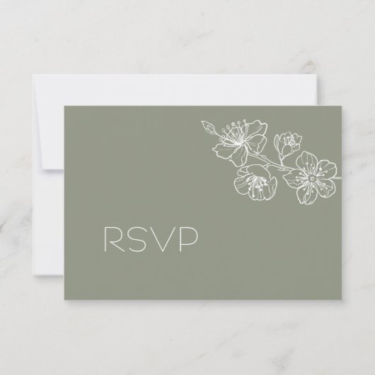 Sage Green White Floral Line Art RSVP (Achterkant)