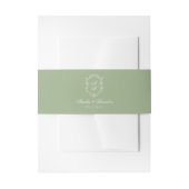 Sage Green & White Floral Monogram Crest Wedding Uitnodigingen Wikkel (Voorkant Voorbeeld)