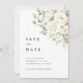 Sage Green White Floral Photo Wedding Save The Date (Voorkant)