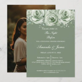 Sage Green White Floral Rehearsal Dinner Kaart