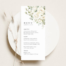 Sage Green White Floral Watercolor Wedding Dinner Menu