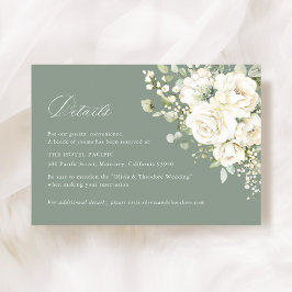 Sage Green White Floral Wedding Accommodation Informatiekaartje