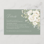 Sage Green White Floral Wedding Accommodation Informatiekaartje (Voorkant)