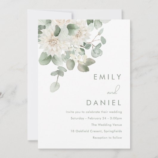 Sage Green & White Floral Wedding Kaart (Voorkant)