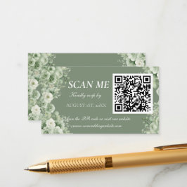 Sage Green White Floral Wedding RSVP  Informatiekaartje