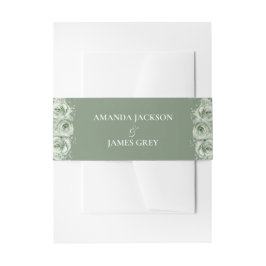 Sage Green White Floral Wedding Uitnodigingen Wikkel