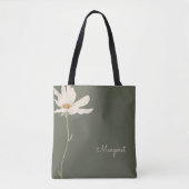 Sage Green White Flower Minimal Simple Tote Bag (Voorkant)