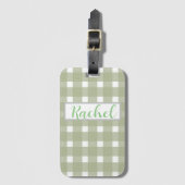 Sage Green White Gingham, gepersonaliseerd Bagagelabel (Voorkant (verticaal))
