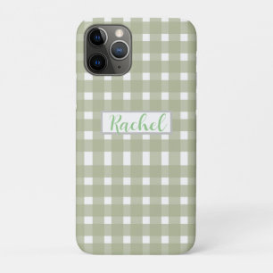 Sage Green White Gingham, gepersonaliseerd Case-Mate iPhone Case