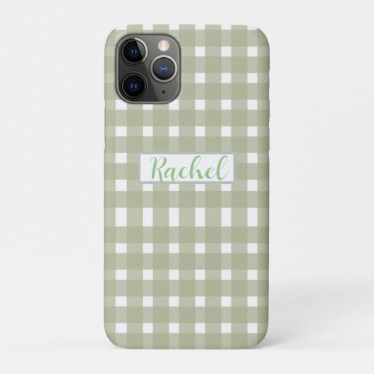 Sage Green White Gingham, gepersonaliseerd Case-Mate iPhone Case (Achterkant)
