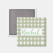 Sage Green White Gingham, gepersonaliseerd Magneet (Voorkant / Achterkant)