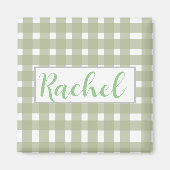 Sage Green White Gingham, gepersonaliseerd Magneet (Voorkant)