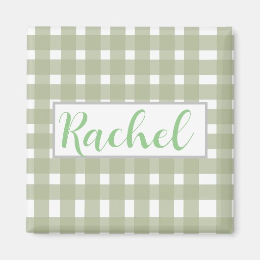 Sage Green White Gingham, gepersonaliseerd Magneet (Voorkant)