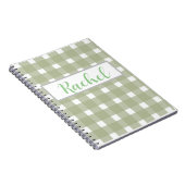Sage Green White Gingham, gepersonaliseerd Notitieboek (Rechterzijde)