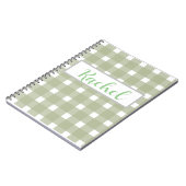 Sage Green White Gingham, gepersonaliseerd Notitieboek (Linkerzijde)
