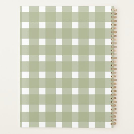 Sage Green White Gingham, gepersonaliseerd Planner (Achterkant)